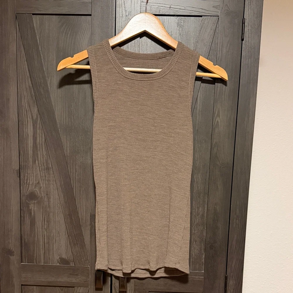 Woolx Raegan Ribbed Tank Top Taupe - Picture 1 of 5